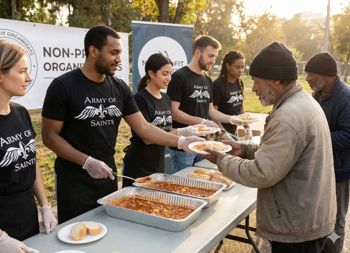A diverse group of volunteers, including young adults and older individuals, work together in a sunny San Diego park, wearing casual clothing and smiling as they plant native flowers. The city skyline is visible in the background, emphasizing a welcoming, community-focused atmosphere.