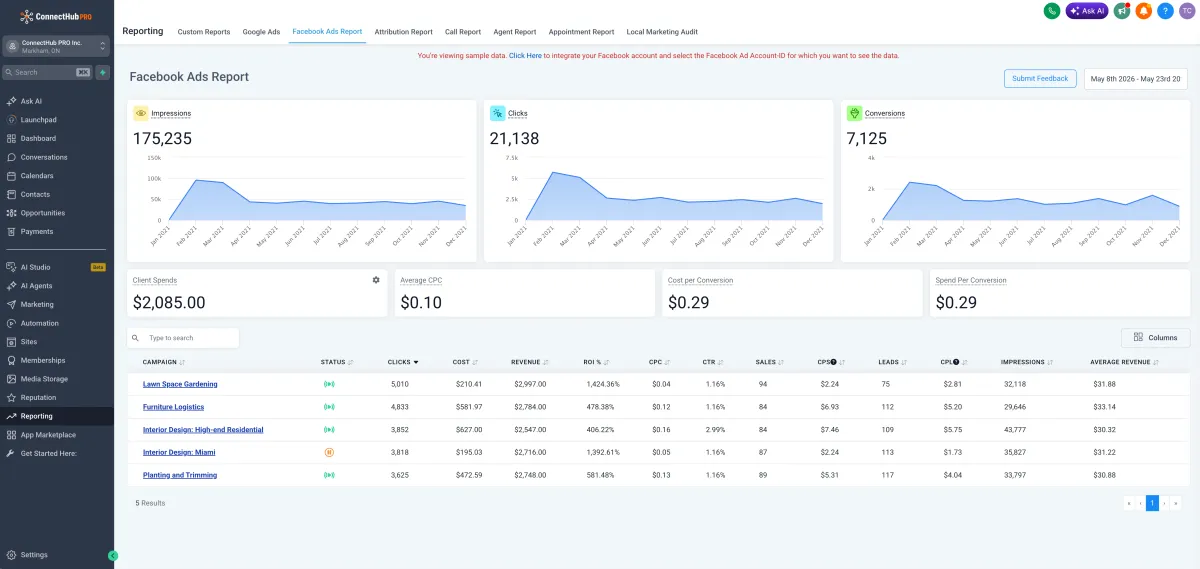 ConnectHub PRO reporting screenshot