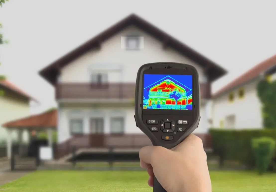A modern New York brownstone with new cellulose insulation being installed, a professional technician in Empire Energy uniform, bright tools, and a subtle Empire State Building silhouette in the background. The scene is vibrant, energetic, and welcoming, with a 3:2 aspect ratio.