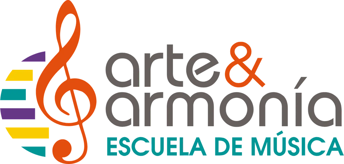 Brand logo featuring a stylized treble clef with the text 'arte & armonía ESCUELA DE MÚSICA'