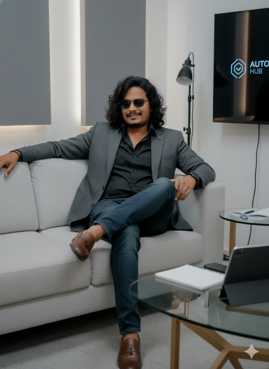 Editorial portrait of Nithin Subramanyan in modern studio setting