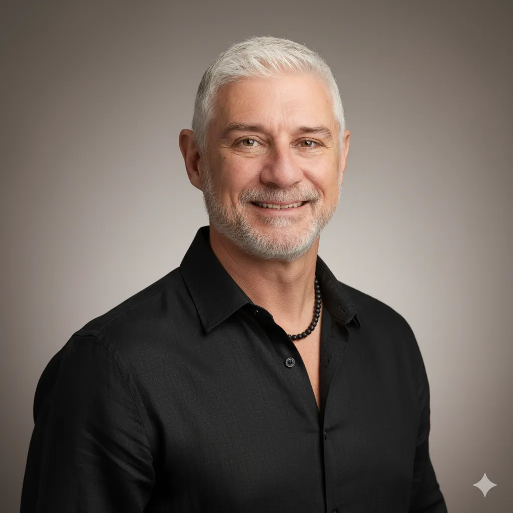 Portrait of Steven Bettles, business-casual, three-quarter pose, professional studio lighting