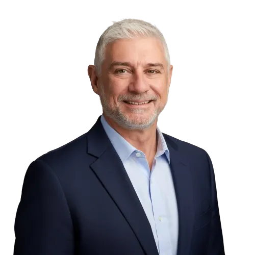 Portrait of Steven Bettles, smiling warmly, isolated on transparent background