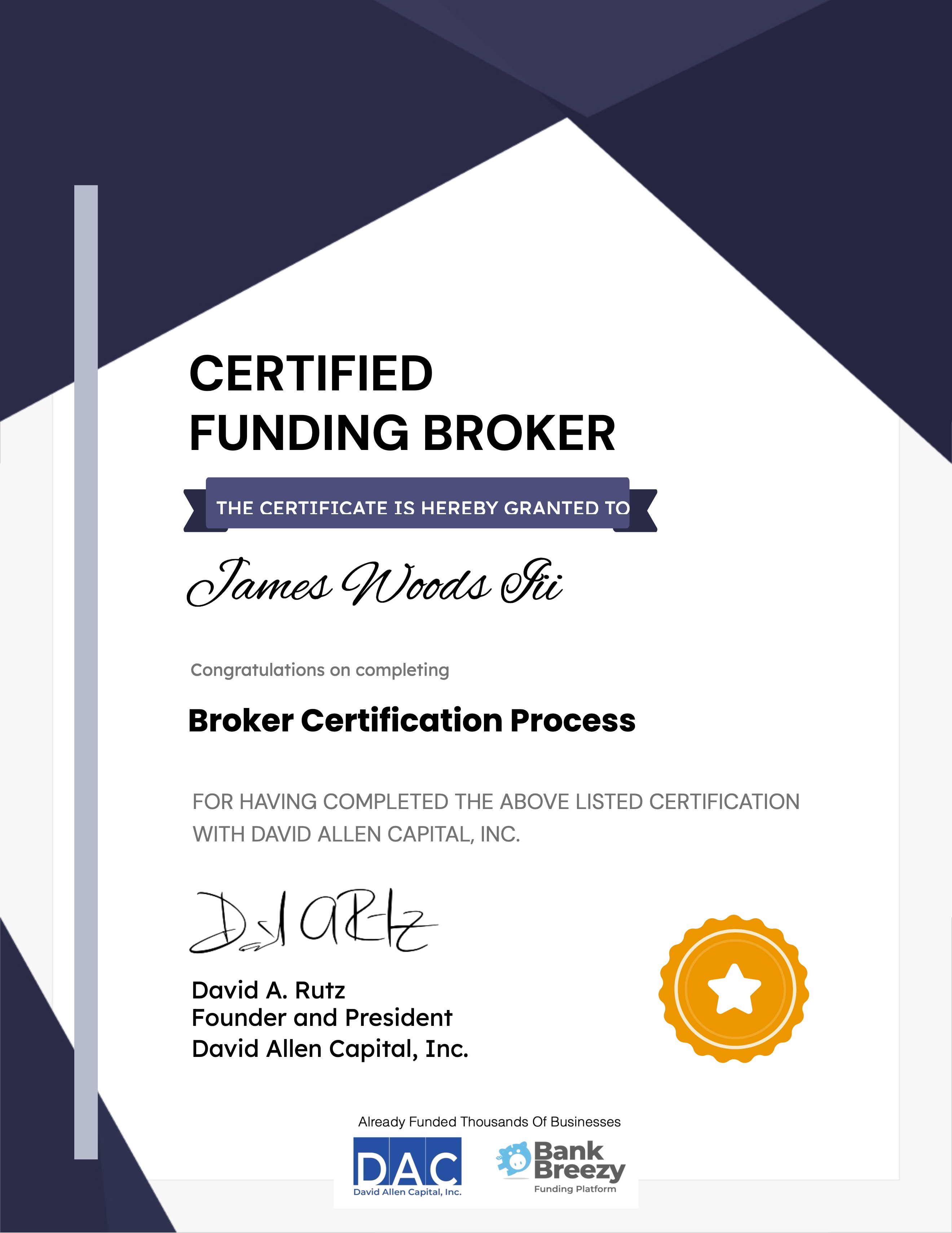 Certified Funding Broker Certificate