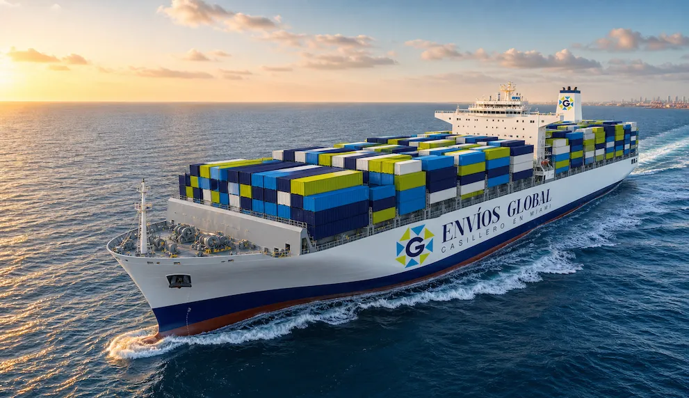 Barco portacontenedores de Envíos Global en el océano