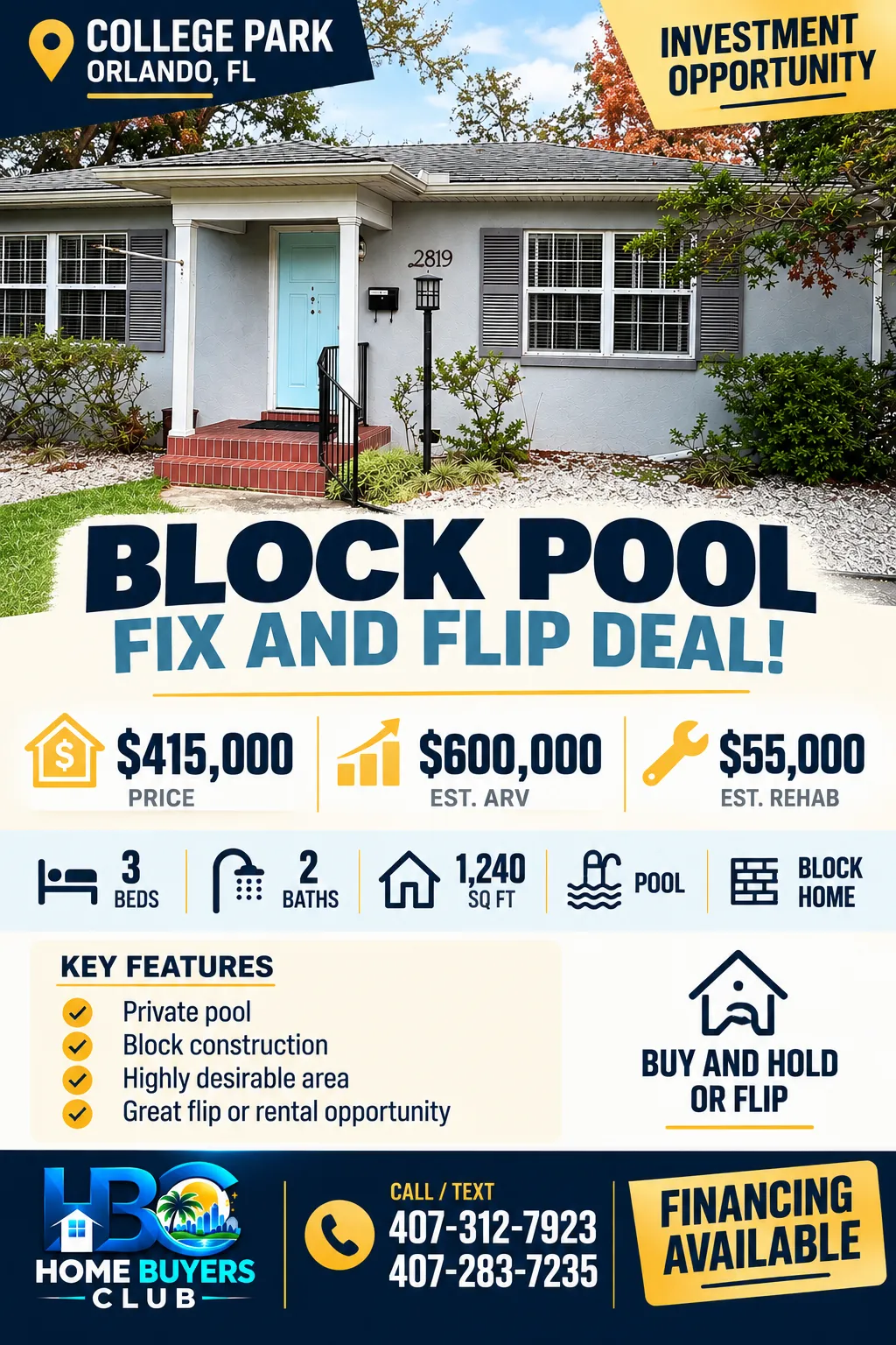 College Park, Orlando fix and flip deal flyer