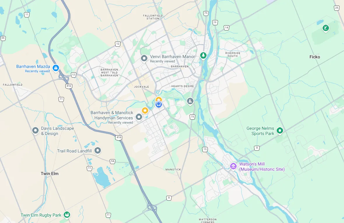 Map of Ottawa and Barrhaven service areas highlighting our local coverage