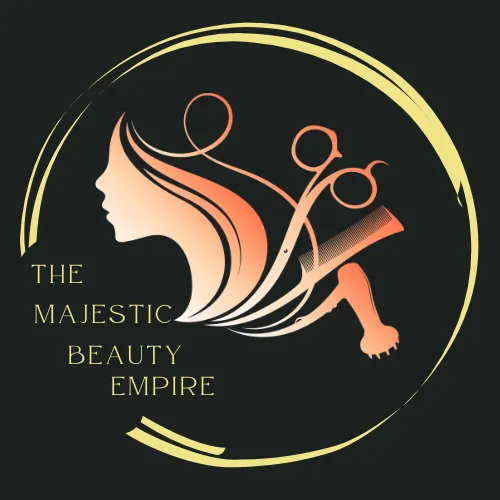 The Majestic Beauty Empire logo — woman's profile with beauty tools inside a golden ring