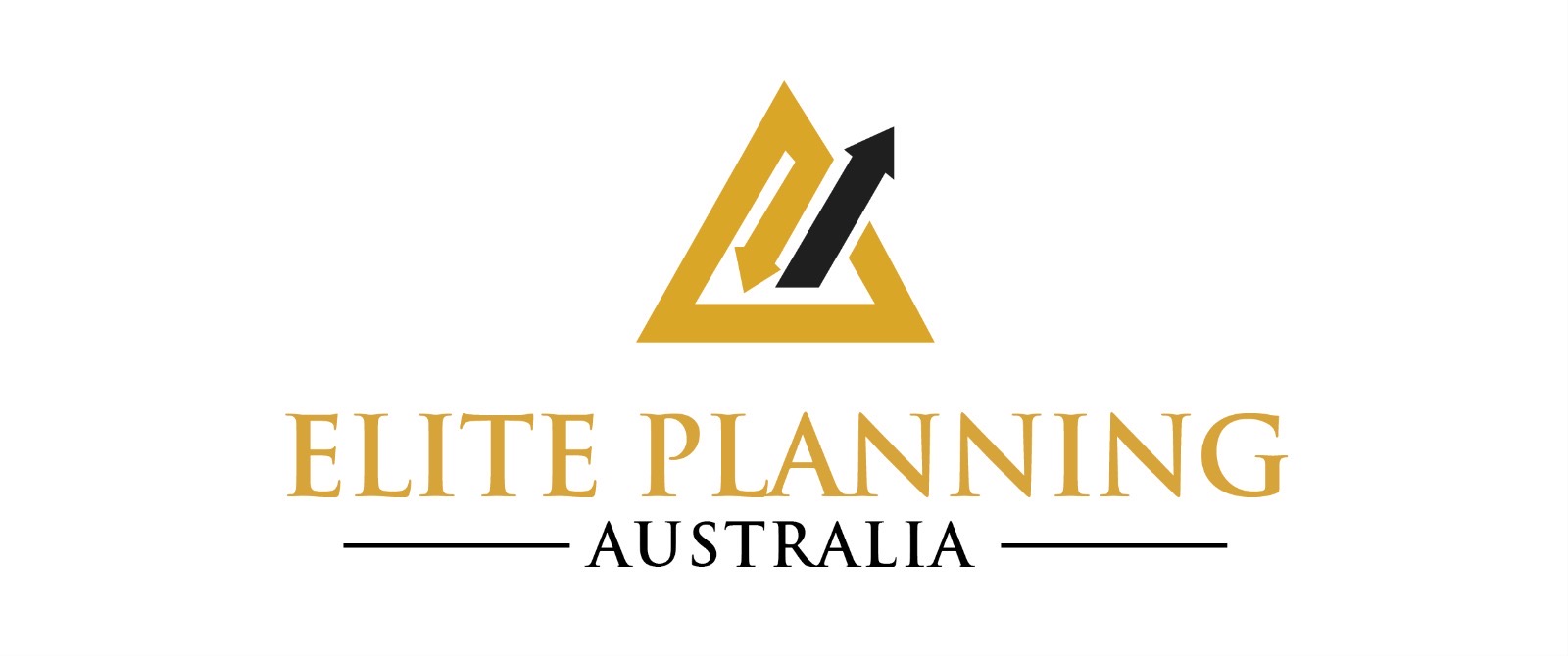 Elite Planning Australia logo featuring a stylized gold swoosh over the map of Australia and dark elegant typography.