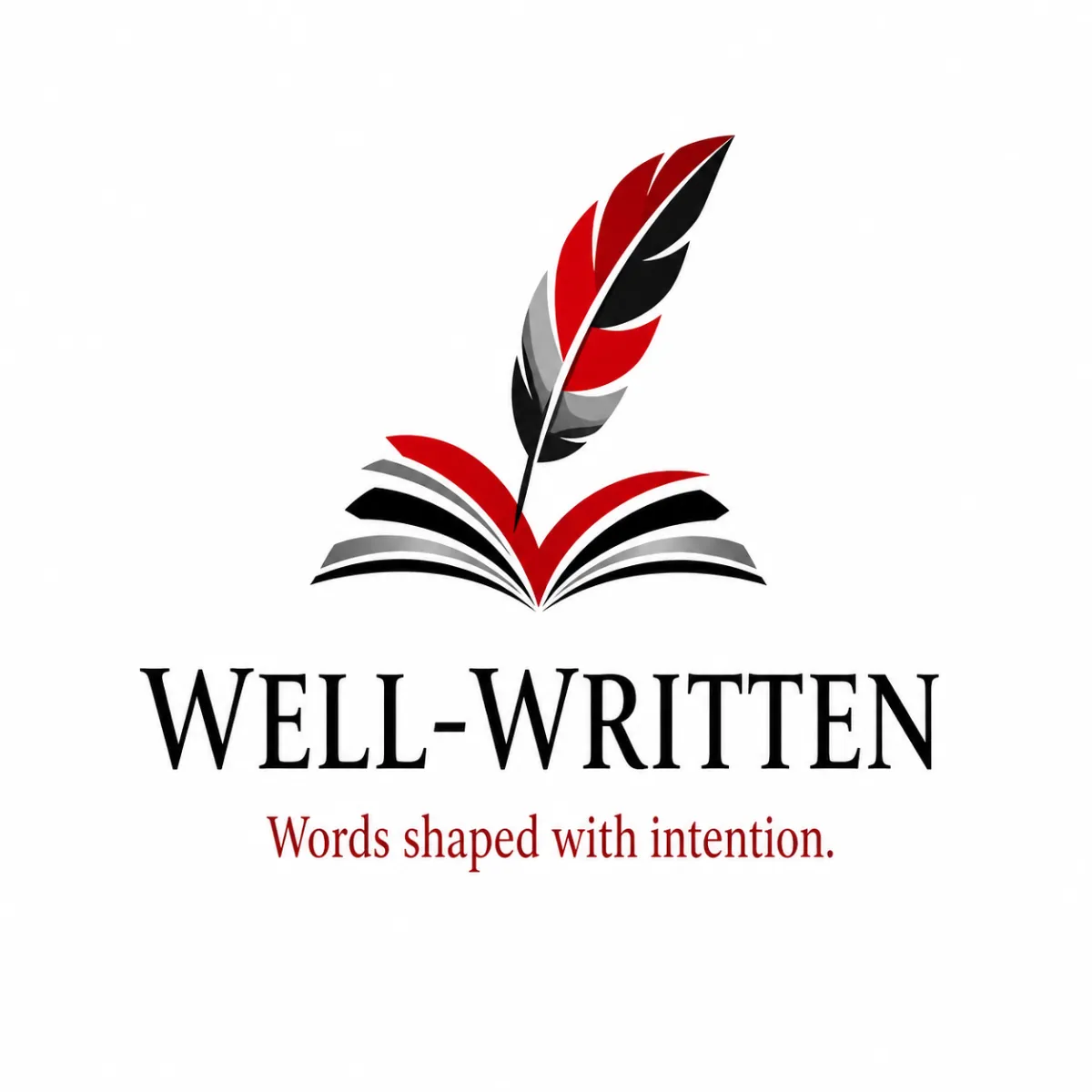 Well-Written logo (feather and book)