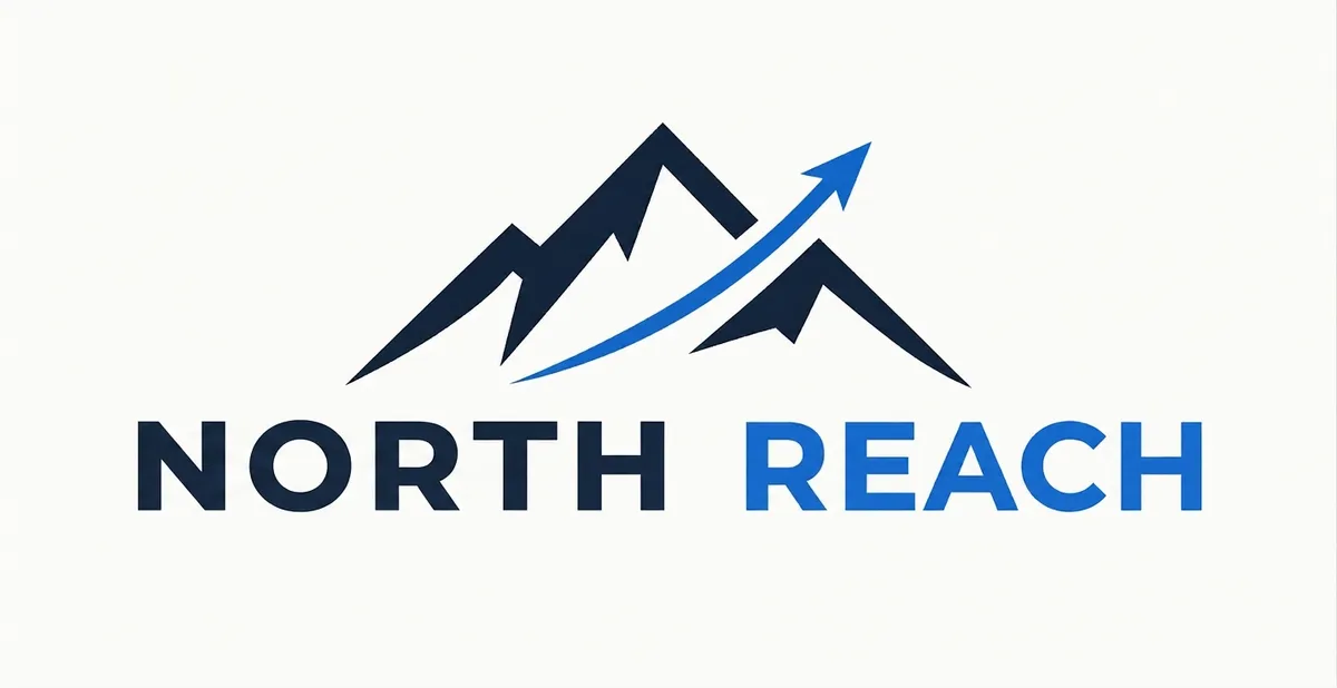 Brand logo 'NORTH REACH' with an abstract blue and gray mountain icon.