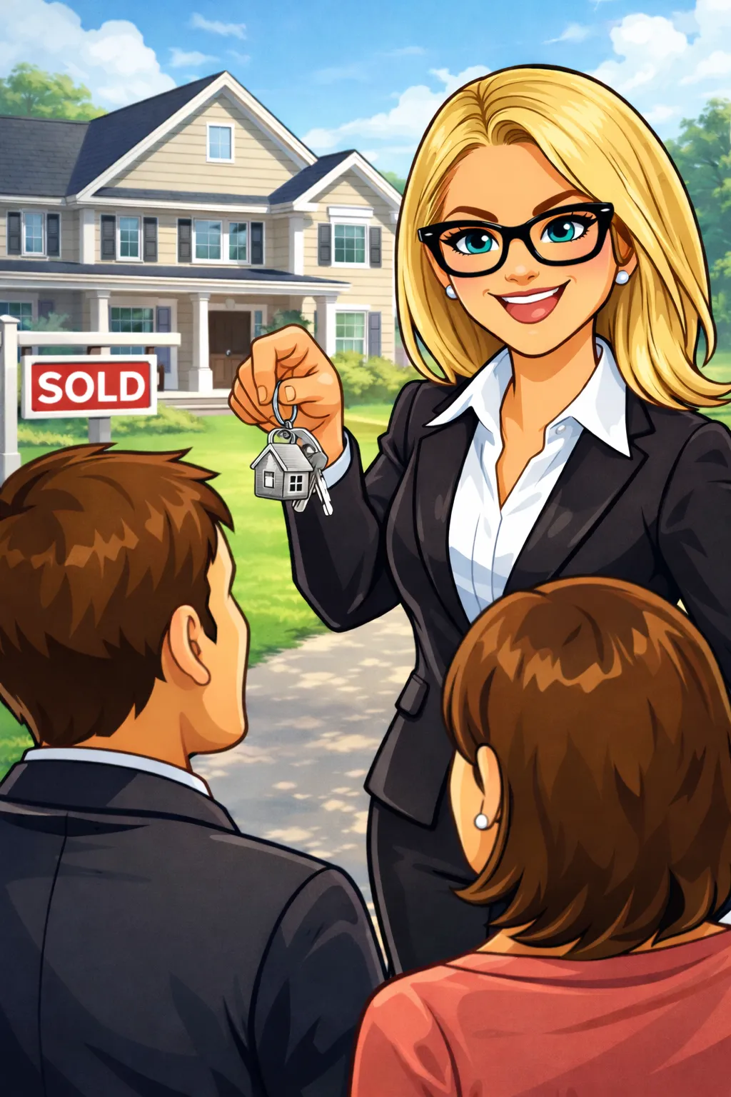 Cartoon family happy in new home