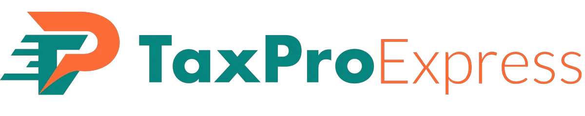 TaxPro Express logo consisting of a stylized 'P' and 'T' in teal and orange, followed by the brand name