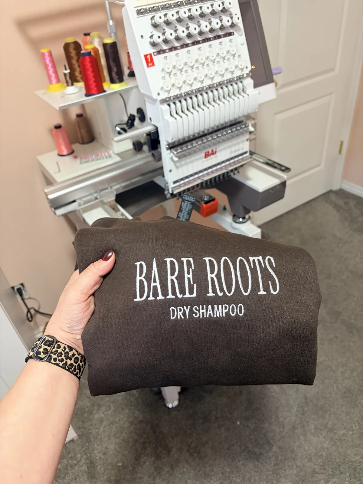 Detailed studio embroidery sample on sweatshirts created with BAI Mirror
