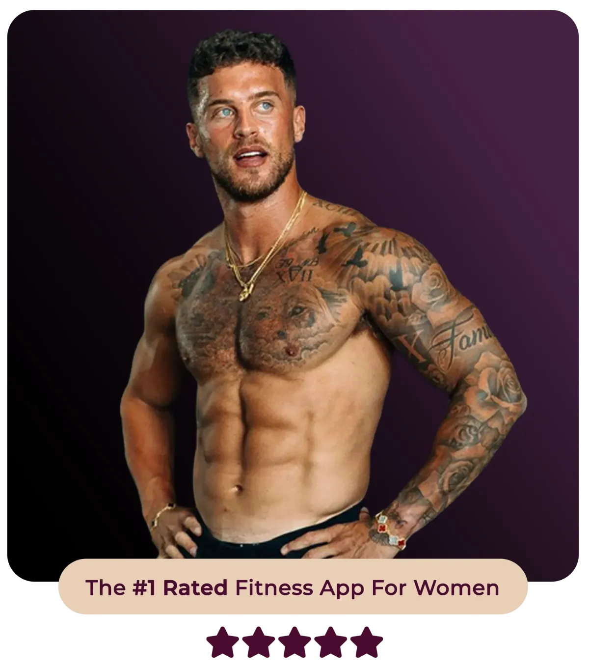 Portrait of a fit, shirtless man (Josh Goldy) against a dark background
