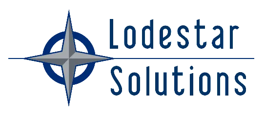 Lodestar Solutions logo, featuring a blue and yellow stylized star or compass icon next to the brand name.