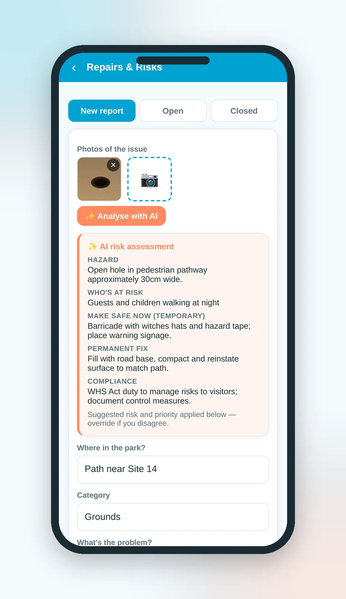 AI Register Preview showing a chemical label scan with automatic risk extraction