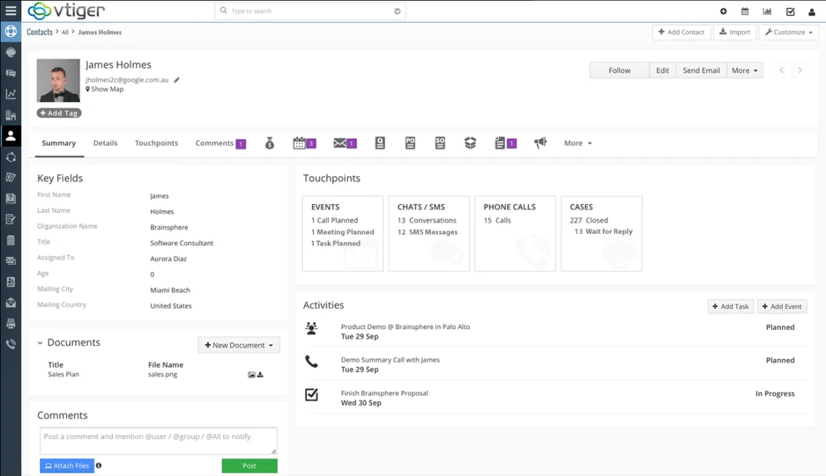 vtiger CRM Pipeline Management Dashboard