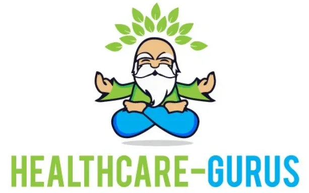 Healthcare Gurus logo — meditating guru with leaves