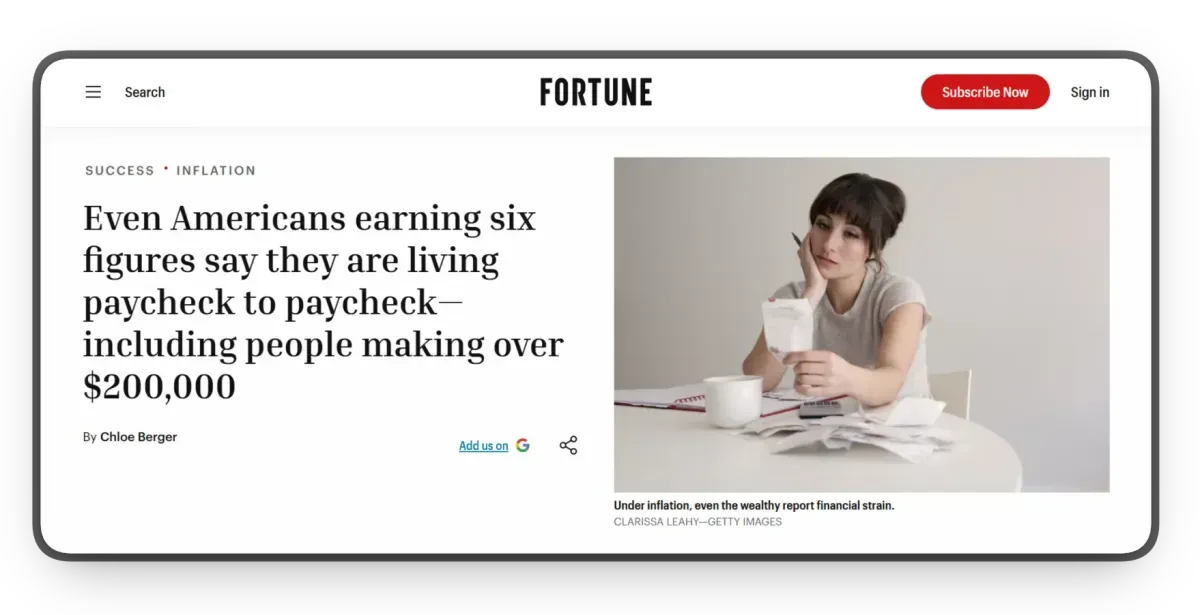 Fortune article on paycheck to paycheck living