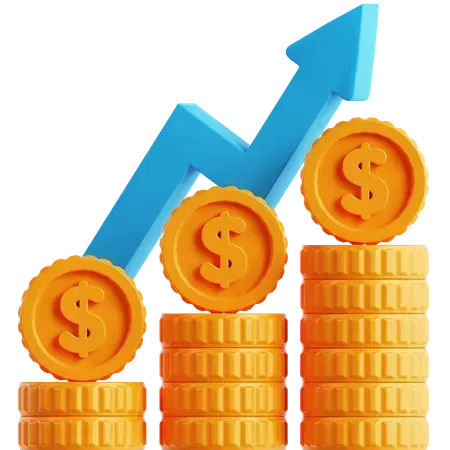3D illustration of a hand watering a green plant growing out of coins