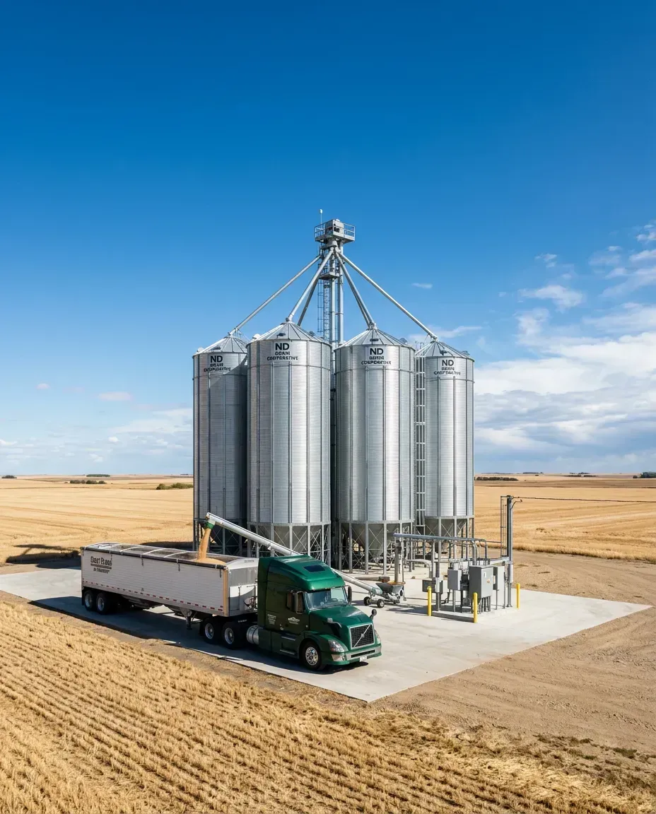 Modern high-capacity agricultural infrastructure and grain storage facilities in North Dakota