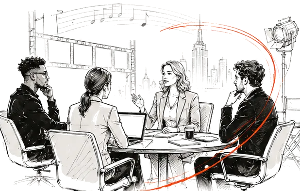Illustration of a team meeting at a table