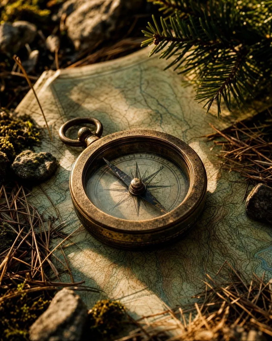 Vintage compass resting on map - The Ascent Pathway