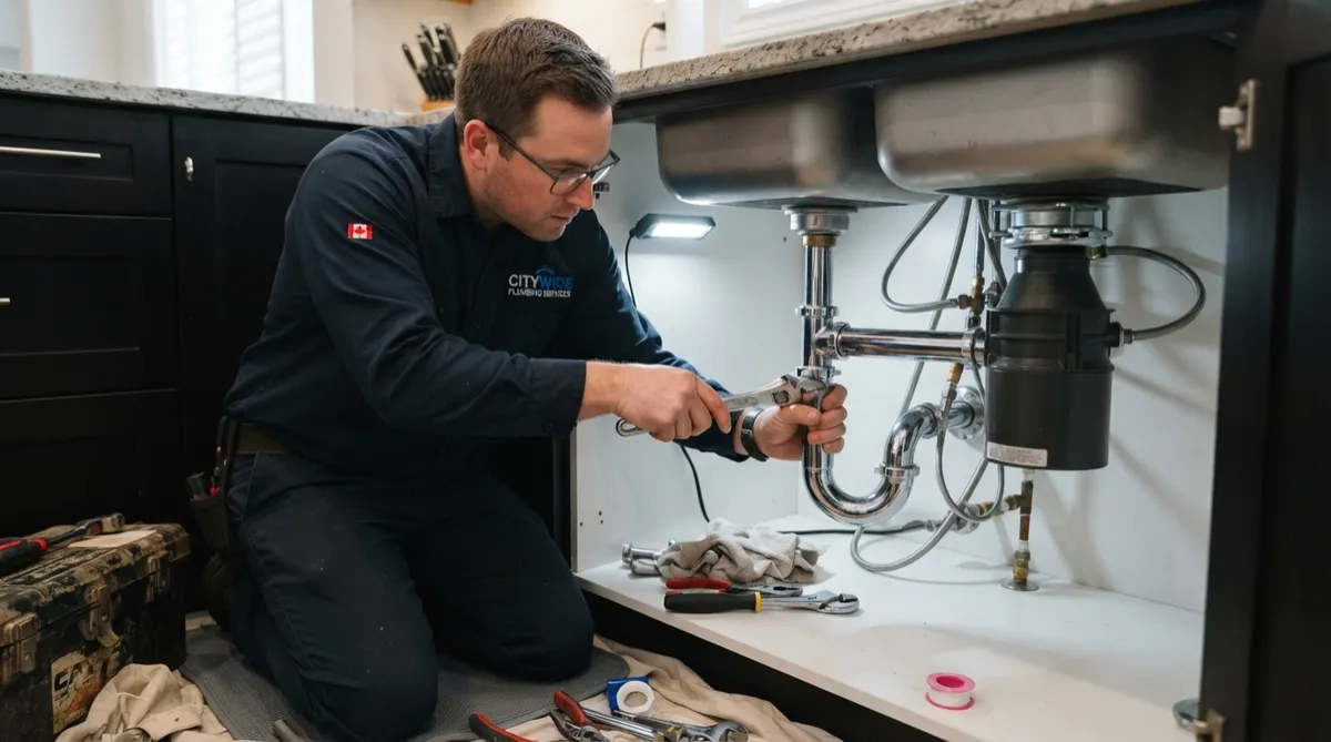 Professional plumber servicing kitchen plumbing in Worcester MA