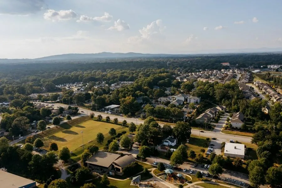 Aerial view of a Northern Virginia suburban neighborhood