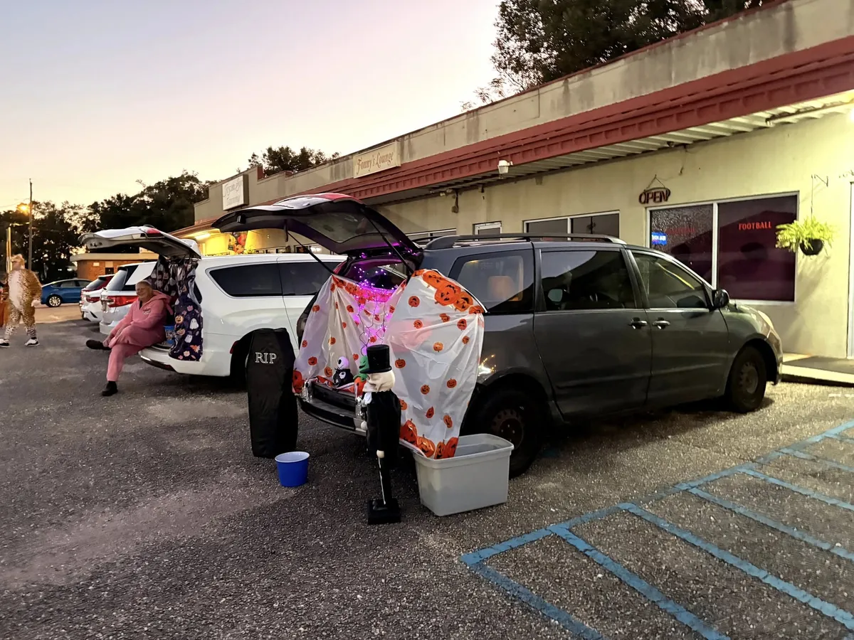 Halloween Trunk or Treat - Decorated cars in parking lot