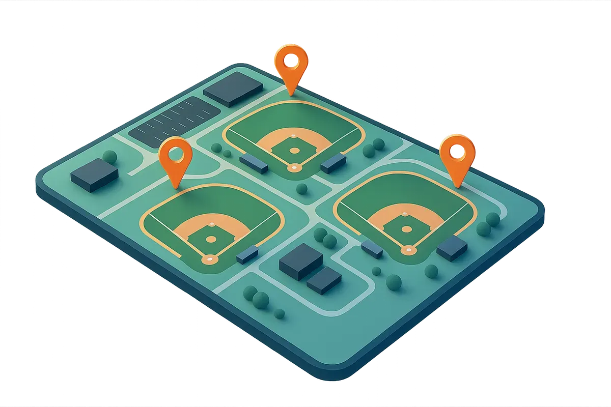 Tournament venue navigation map with radar and complex overview
