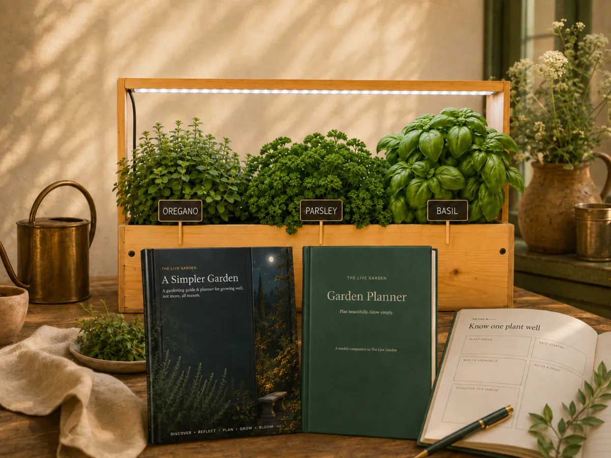 Digital planner and indoor herb container styled together