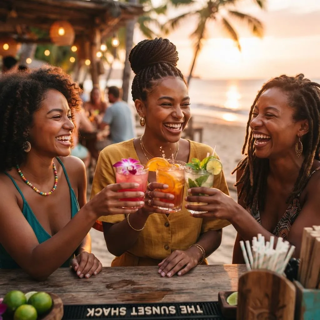 Women enjoying cocktails on the beach