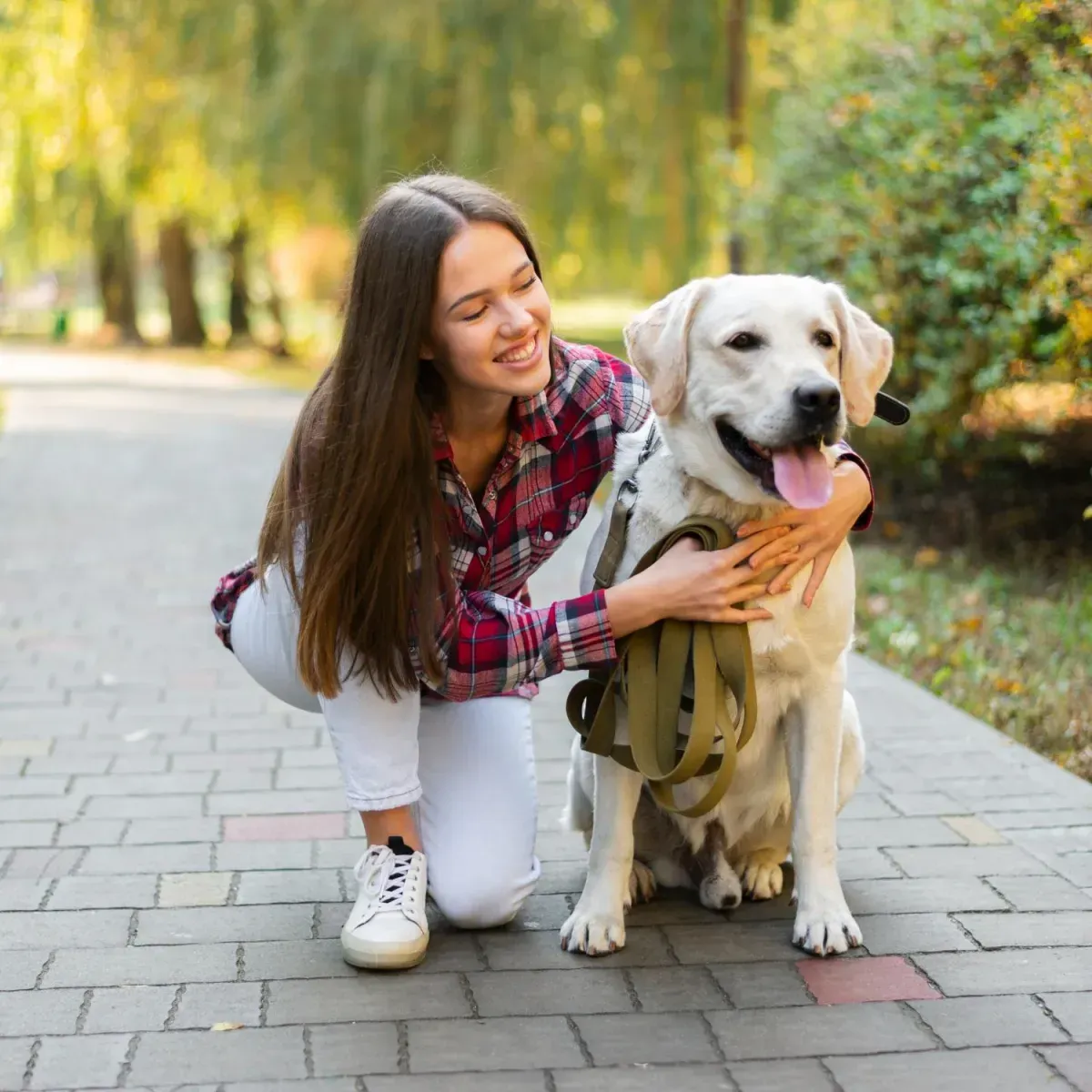 Woman hugging dog