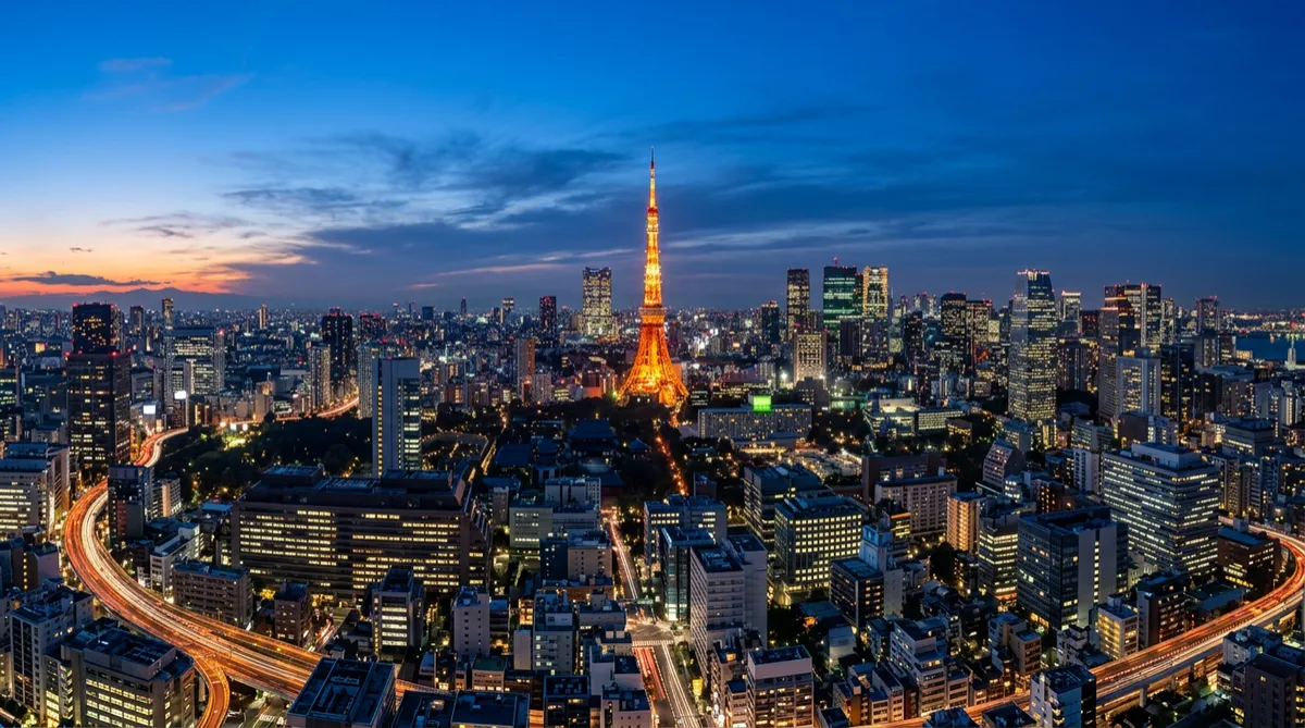 Tokyo skyline at blue hour with Tokyo Tower