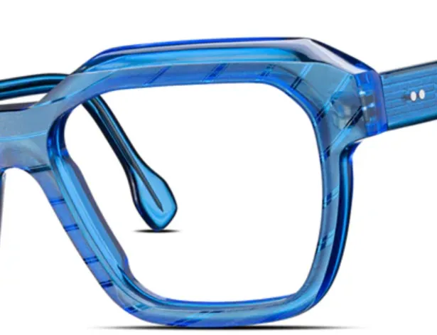 Vibrant translucent blue acetate geometric eyeglasses frame