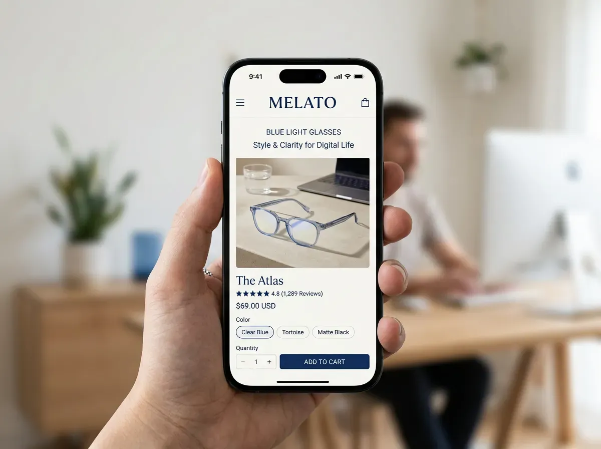 Case: Melato blauwlichtbrillen - advertentie creative mockup