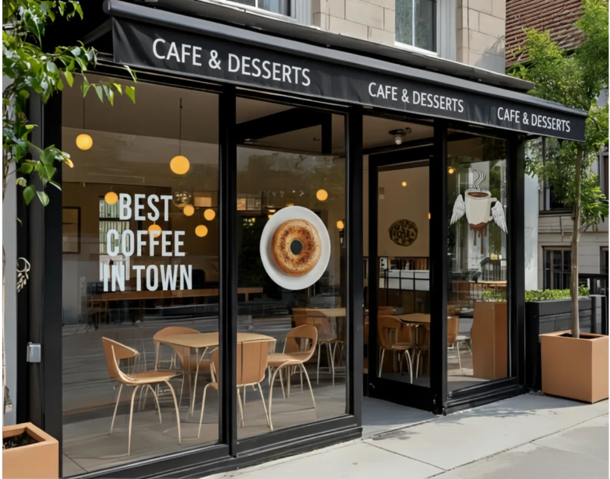 Cafe & Desserts storefront sign graphics
