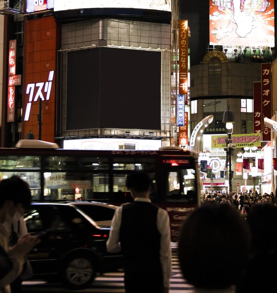 City street with digital signage displays