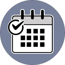 An icon of a calendar on grey background.