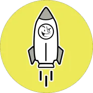 An animated rocket on yellow background.