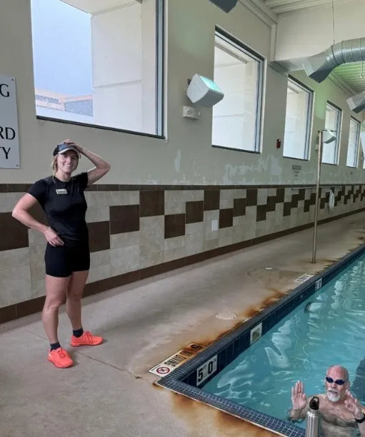 Christina coaching poolside