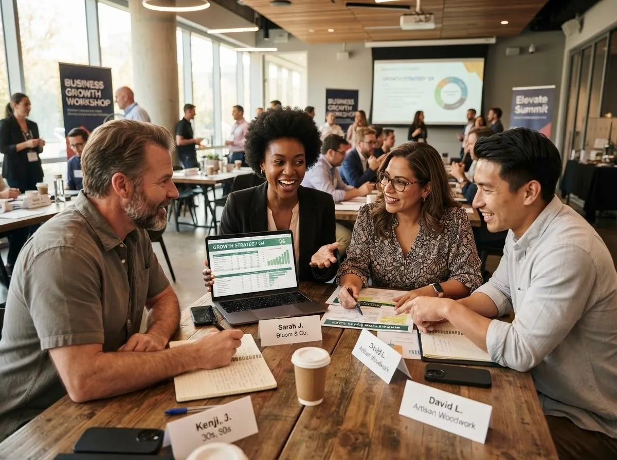 Diverse small-business owners collaborating at the Brand Builders Connect Summit