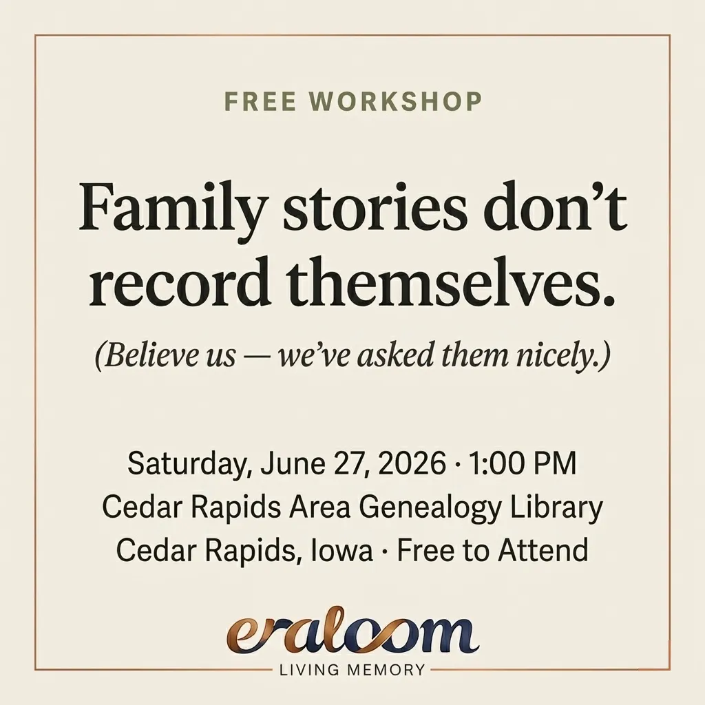 EraLoom Family Storytelling Workshop - Cedar Rapids, June 27, 2026
