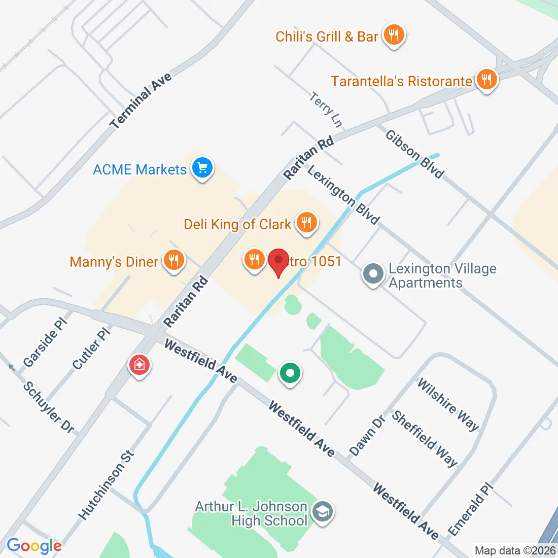 Map showing location of Tutela Training Systems, 1055 Raritan Rd, Clark, NJ 07066