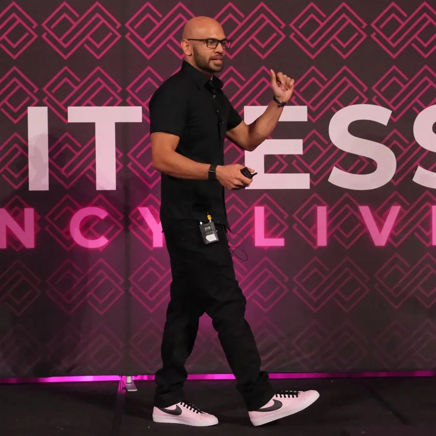 Morgan (Sales Lead) speaking on stage