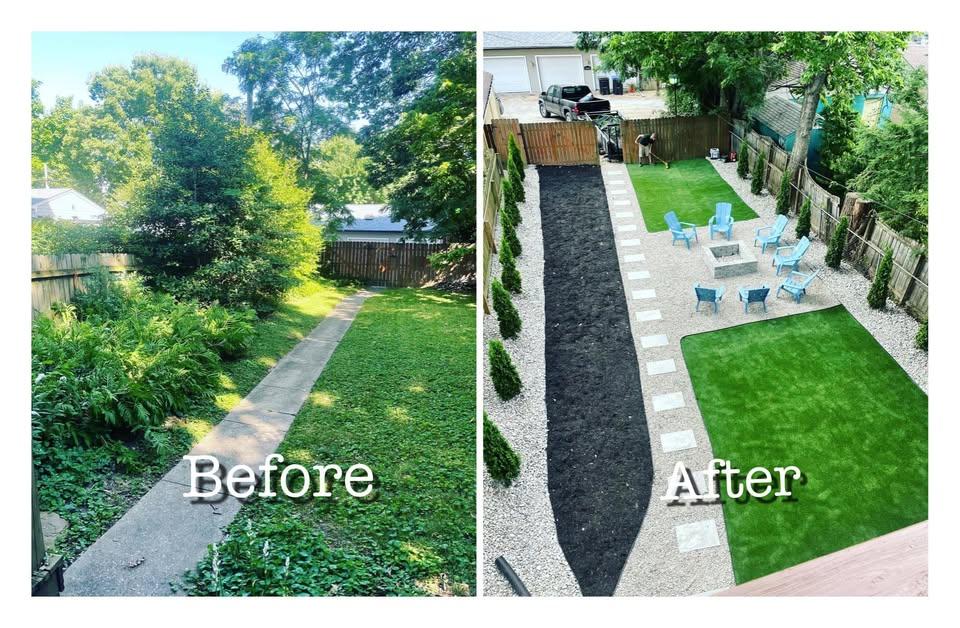 Exterior landscaping improvement before and after in Jeffersonville