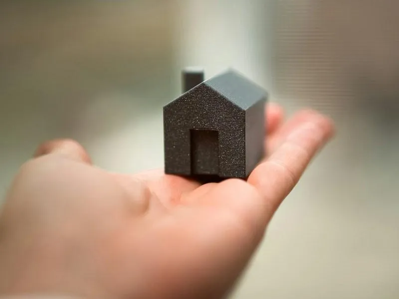 A person holding a small house in their hand