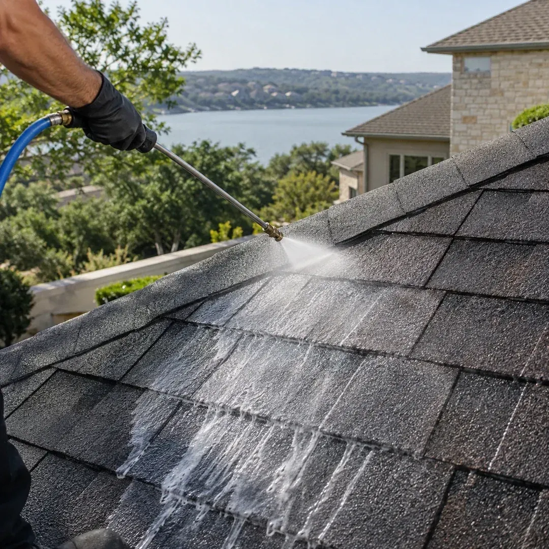 Illustration of a low pressure roof wash